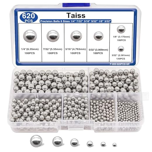 Taiss 620PCS Precision Balls 6 Sizes 1/4" 7/32" 3/16" 5/32" 1/8" 3/32" Precision Steel Ball Assortment Kit,Metal Balls F-099-620PCS-GE