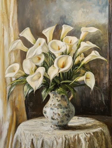 Peinture diamant fleurs blanches pour décorer le salon avec un tableau fait main