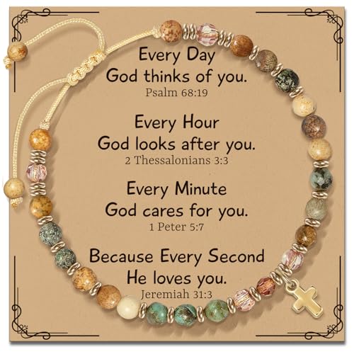 Christian Inspirational Bracelet Gifts for Women: Religious Cross Beads Bracelet Baptism Christmas Day Gifts for Godmother Mom Daughter Sister Friend