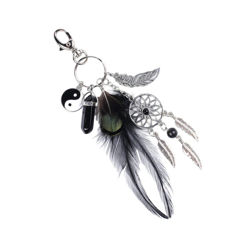 Dreamcatcher with Black Agate & Feather Charm Keyring Key Chain Keyfob