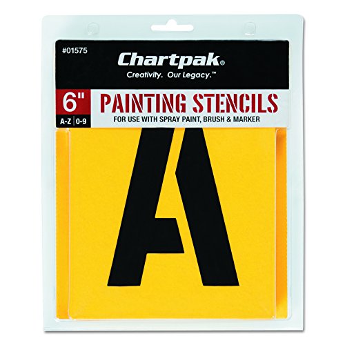 Chartpak Plantillas de pintura de letras y números, A-Z y 0-9, 2 pulgadas de alto, 35 por paquete (01555), color amarillo 6 inches