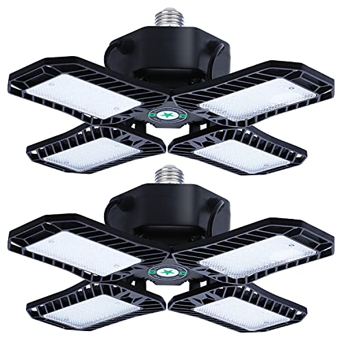 LED Garage Lights 2Pack, 120W 12000 Lumens, Daylight LED Light Bulbs, Deformable Garage Ceiling Lights, E26/E27 LED Shop Light Bulb for Workshop, Basement and Warehouse