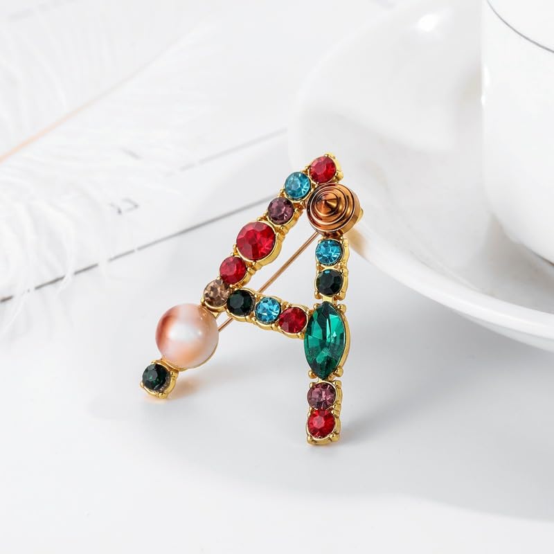 Image of Initial Brooch Pins A-Z 26 Letters Brooches For Women Colorful Enamel Alphabet Pin Pearl Crystal Lapel Pin