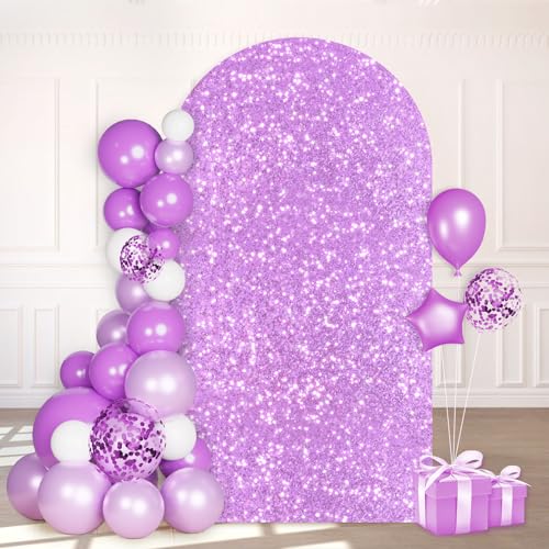 PATYDEST Spandex Wedding Arch Cover 6.6FT Shimmer Light Purple Cover for Arch Lilac Sequin Arch Backdrop Cover Round Top Chiara Backdrop Arched Wall Covers for Baby Shower Birthday Party Reception