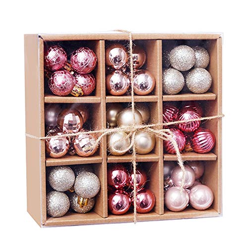 Zinsale 99Pcs 3cm/1.18" Mini Weihnachtsbaumkugeln Bruchsicher Plastik Weihnachtskugeln Christbaumkugeln Baumschmuck Ornament Anhänger Urlaub Party Festival Dekor (Rosa) Cover