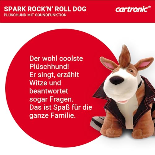 Cartronic Spark Rock 'n' Roll Dog, 30 cm I Plüschhund mit Sing-Funktion, der Witze erzählt und Fragen beantwortet I Spielzeug-Hund