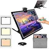 Led Light Pad with Carry Bag, Rechargeable Battery Powered Tracing Light Box, 3 Colors Stepless Dimmable 6 Levels of Brightness Led Light Board,Built-in Stand, Magnet Clip(Black)