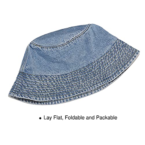 Umeepar Unisex Cotton Packable Bucket Hat Sun Hat Plain Colors For Men Women (C Denim Light Blue) #TOP2