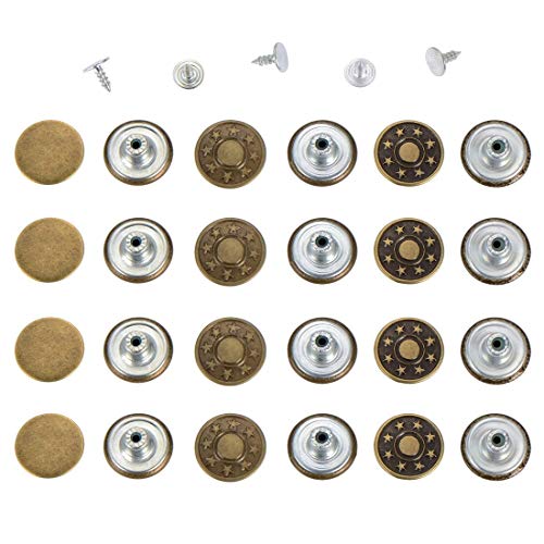 Image of DIY Crafts Design No # 2, Mixed Design, 40 Sets Mixed Jeans Buttons Metal Button Snap Buttons Replacement Kit with Ri (Design No # 2, Mixed Design)