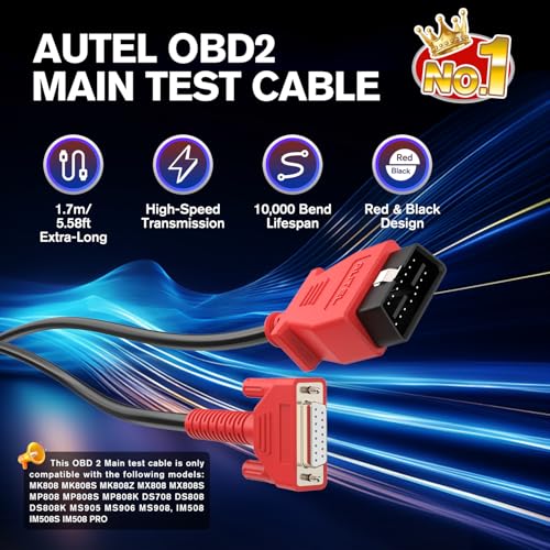 Autel Original OBD2 Main Test Cable, 5.6ft 1.7M, 16 Pin OBDII Diagnostic Test Cable, Work with Scanner MK808 MK808S MK808Z MX808 MX808S MP808 MP808S MP808K DS708 DS808 MS906 MS908, IM508 IM508S - Image 4