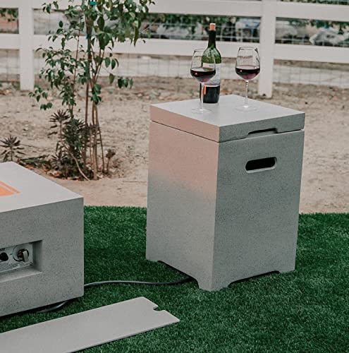 Kante 23.6" H Square Light Gray Eco-Friendly Concrete/Metal Outdoor Patio Backyard Uv And Weather Resistant Modern Propane Tank Cover Storage Box For Gas Fire Pit, Hideaway Side Table,Rmfp-T01-81904 #TOP6