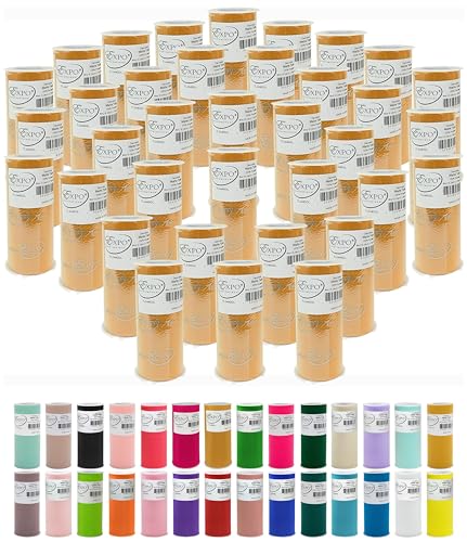 Image of Expo International Decorative Matte Tulle, Roll /Spool of 6 Inch x 25 Yards (Pack of 36), Polyester-Made Tulle Fabric, Matte Finish, Lightweight, Versatile, Washable, Easy-to-Use, Gold