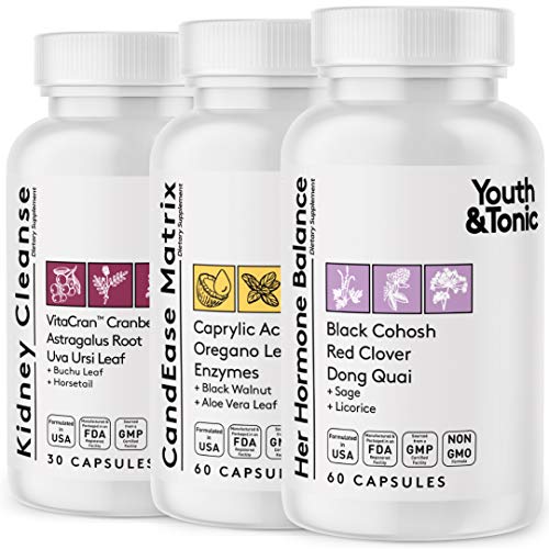 Hormone Balance & CandEase Matrix & Kidney Cleanse Bundle 3 Pack for Woman | Female All Stages Hormonal & Digestive Imbalance Support