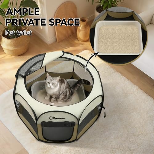 Image of Siedihit Dog Cat Playpen, Small Puppy Pet Playpen, Dog Crate Tent Cage Indoor /Outdoor, Portable Pop Up Dogs Kennel Playpen with Carrying Case for Dogs /Cats /Rabbits(Khaki, Small)