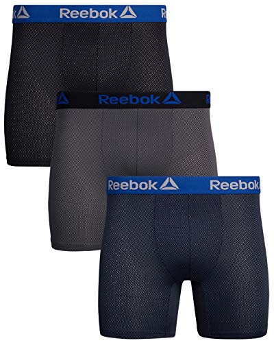 Reebok Men's Boxer Briefs – 3 Pack Performance Mens Underwear Boxer Briefs with Fly Pouch - Athletic Underwear for Men (S-XL), Size Large, Navy/Charcoal/Black