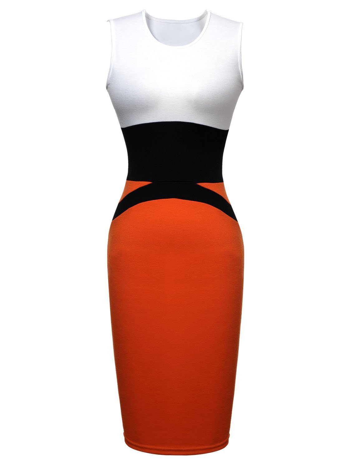 PAKULA Celebrity Midi Contrast Bodycon Pencil Evening Dress,Orange,Medium/US Size 8