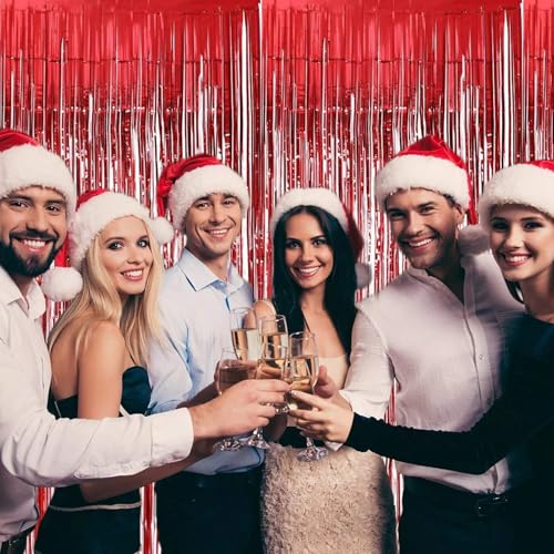Image of TREND N ART Premium Metallic Foil Curtain 3x6 Ft Each for Party Decoration, Shimmer Backdrop for Birthday, Anniversary & Wedding, Easy to Hang Door & Wall Decoration Photo Booth (4, RED)