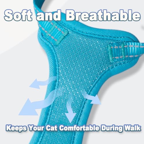 Cat Harness and Leash Set Escape Proof for Kitten Walking, Soft Adjustable Top Handle Vest Harnesses for Cats, Easy Control Breathable Reflective Small Medium Large, Blue,XS