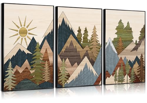 3Pcs Boho Mountain Wall Art Southwest Canvas Posters Prints Mid Century Modern Pictures Forest Painting Farmhouse Wall Decor for Living Room Bedroom 12x16in Unframed