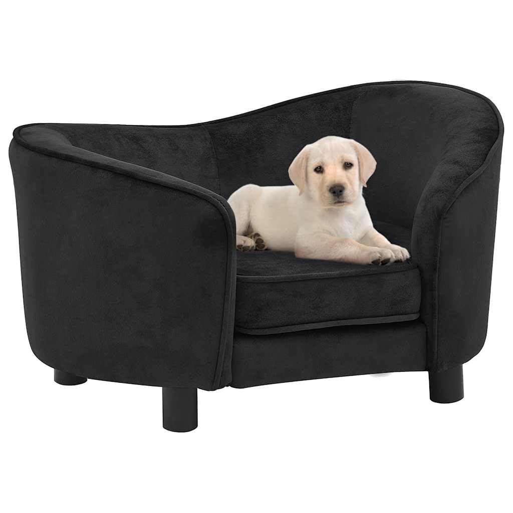 Sofa dla psa, czarna, pluszowa z drewnianą ramą, 69 x 49 x 40 cm, antypoślizgowe legowisko dla psa, poszewka nadająca się do prania, ortopedyczne przytulne legowisko dla małych psów i kotów