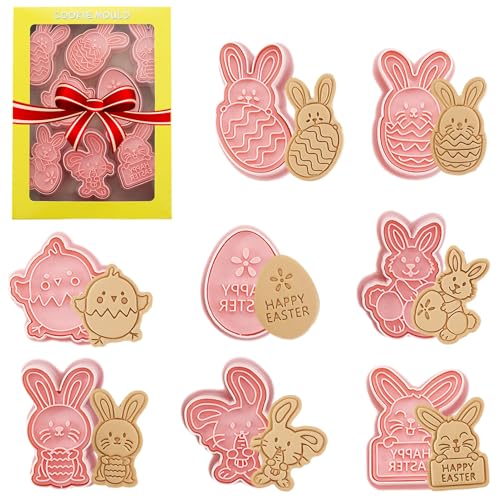 8pcs molde de galleta de plástico de pascua, El conejo cortador de galletas es el regalo de Pascua ideal para hacer galletas de Pascua