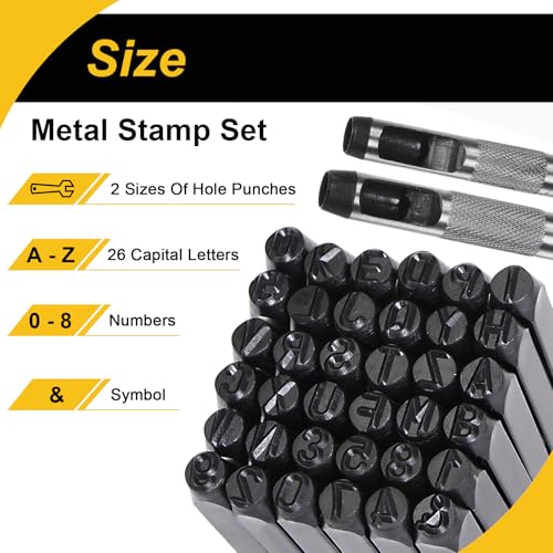 WorkBless 1/2-Inch Metal Stamping Kit, 36 Pack Steel Letter Stamp Set with 2 Punch Tools, Includes A-Z Alphabet, Number 0-8, & Symbol, for Metal, Wood, Leather, and Plastic Crafting - Image 6