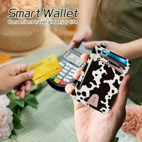 Image of Small Travel Wallets, Cow Skin Slim Minimalist Front Pocket Wallet with Wristlet, RFID Blocking PU Leather Credit Card Holder with ID Window Change Purse for Men Women