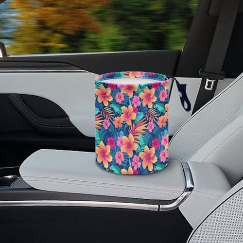Image of Tropical Flower Trash Bag, Car Trash Can Cute, Portable, Collapsible for Back Seat, Floor, or Hanging Headrest Waste Basket - Car Garbage Accessory