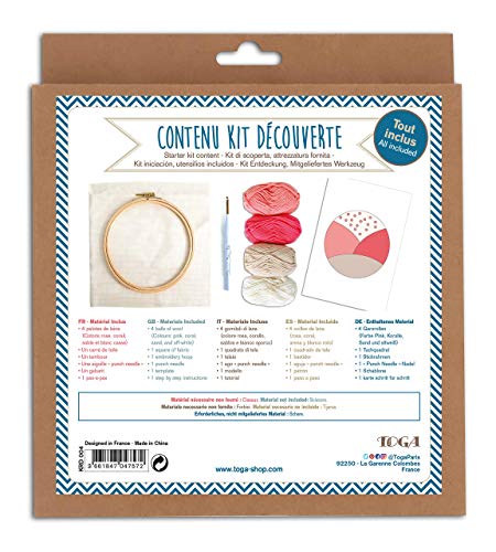 Draeger by Toga Punch Needle Starter Kit with 1 Wooden Drum + Canvas + Wool + Punch Needle + Tuto, Pink and Beige Wool - Image 2