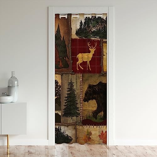 Homewish Rideau Occultant de Ferme Rustique - Chalet Vintage avec Motif Chasse Ours Cerf Érable et Woodland Pine, Rouge Brun 150x203