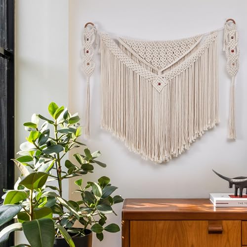 Tapisserie murale bohème en corde de coton avec pompons style nordique Lmovutcom