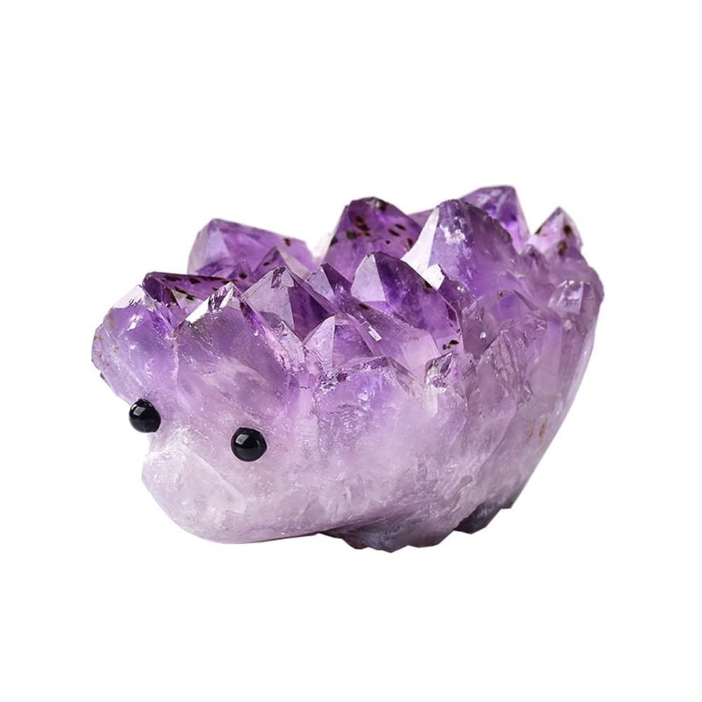 SHFTQXSLAT Amethyst Hedgehog Figurine Quartz Cluster Crystal Available Ornaments Home Decor (Size : 150-200g)