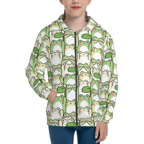 Cute Frog in Various Poses Kid Hoodies Boys Zip Up Sweatshirts Girls Pullover with Pocket3