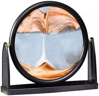 CHGIFTS Rotatable Moving Sand Art Picture 3D Decor Ornament Sandscape Liquid Motion Office Desk Toy, Round Glass Frame Display Flowing Relaxing Gift for Teachers Home Shelve (Orange 10'')
