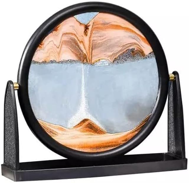 CHGIFTS Rotatable Moving Sand Art Picture 3D Decor Ornament Sandscape Liquid Motion Office Desk Toy, Round Glass Frame Display Flowing Relaxing Gift for Teachers Home Shelve (Orange 10'')