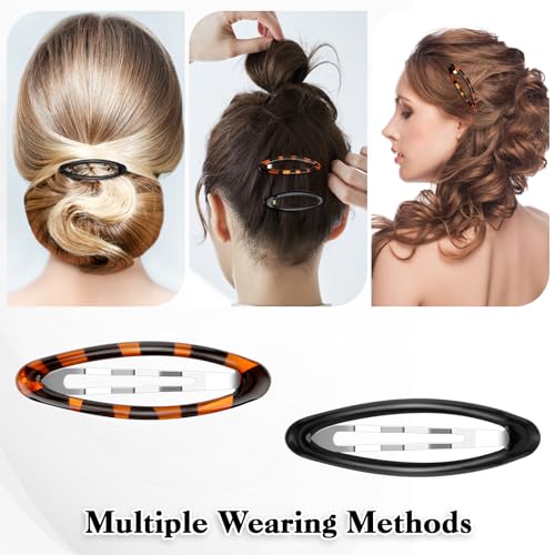 Qianyu 570737_1_Z4G0UDUW 12Pcs Oval Snap Hair Clips Classic Tortoise Metal Barrettes Water Drop Shape No Slip Hair Pins Bang Hair Holder Black Accessories thumb #3