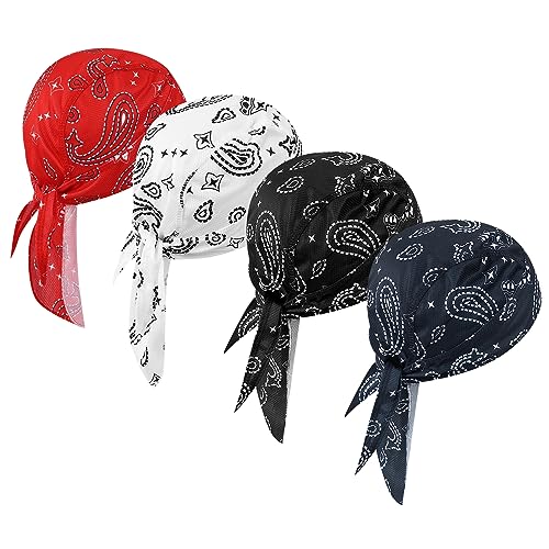 Image of DOCILA 4 Pcs Do Rags Skull Caps for Men Bandana Hat Helmet Liner Beanie