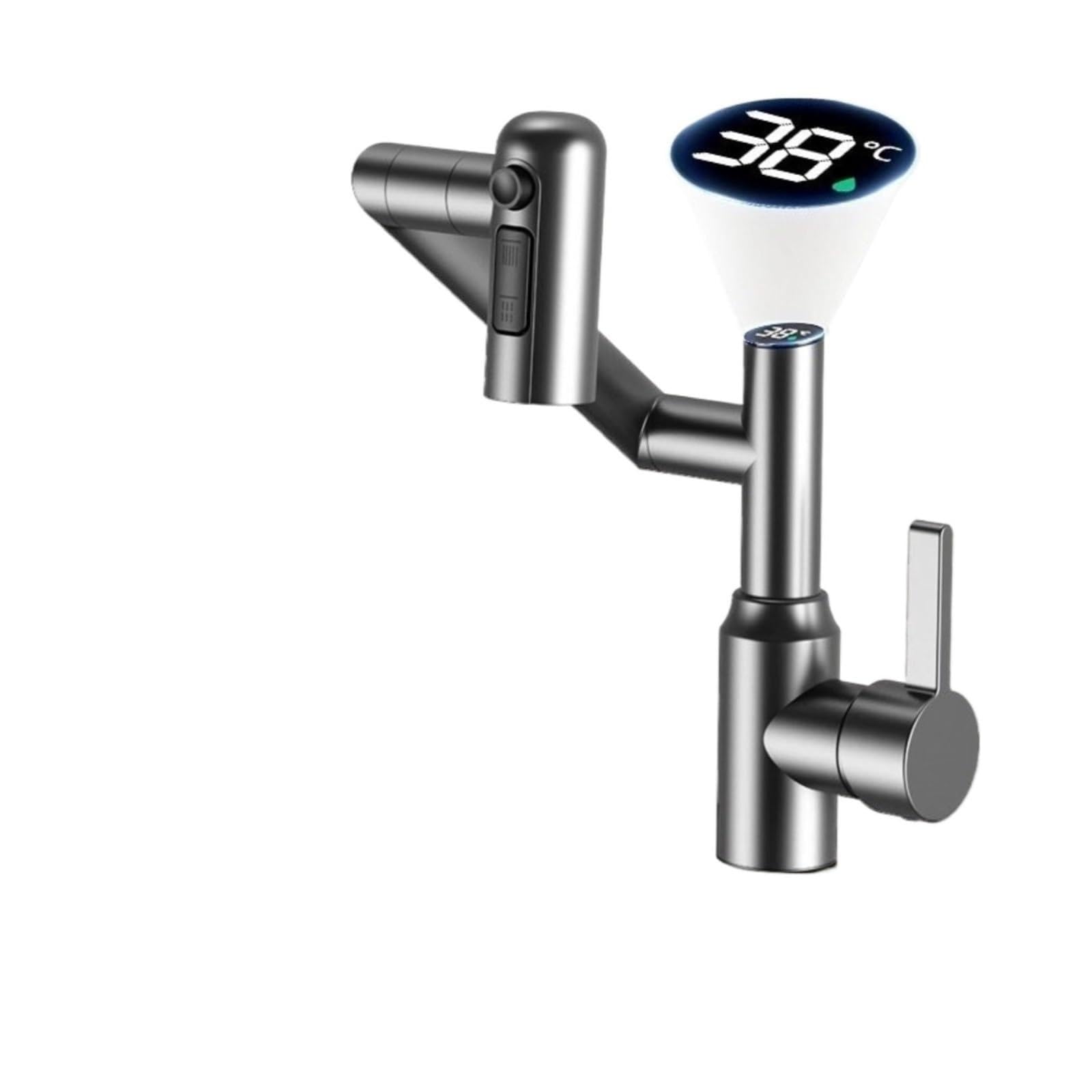 Stainless Steel Bathroom Faucet, 360° Swivel Basin Mixer Tap with LED Display, Stream & Sprayer,Safe and Reliable(Gun Gray)