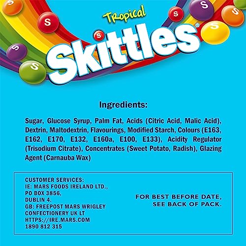 Skittles Vegan Chewy Sweets Tropical Fruit Flavoured Pouch Bag 136g