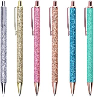U-RIGHT Cute Retractable Ballpoint Pens for Women Girls, Fancy Decorative Glitter Body, Medium Point Black Ink, Smooth Colored Gifts, 6 Pack