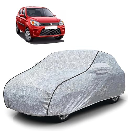 Image of Sulfar 100% Waterproof Car Body Cover Compatible with Mirror for Maruti Suzuki Alto 800 (Triple Stitched, Full Bottom Elastic, Magic Silver with Black Piping)