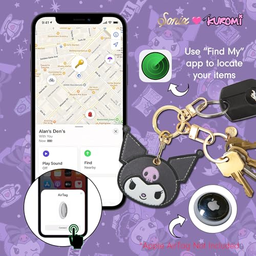 Image of Sonix x Sanrio Character Keychain Case Compatible with Apple AirTag | Protective AirTag Cover Keychain | Kuromi