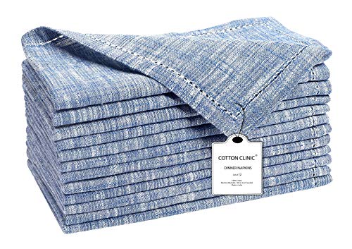 Cotton Clinic 12 Pack Farmhouse Style Slub Textured 18x18 Cloth Dinner Napkins, 100%