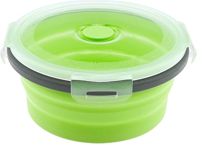 OriGlam Silicone Collapsible Food Storage Containers, Folding Silicone Lunch Box Bento Box, Portable Food Storage Benton Container (Green)