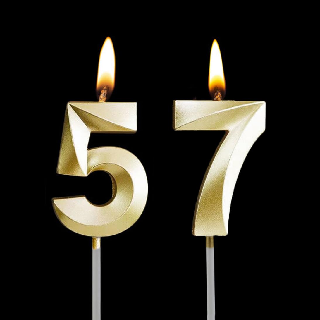 57/75th Birthday Candles, Number 57/75 Candle, Gold Happy Birthday Candle - Image 3