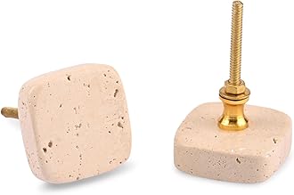 Perilla Home Set of 6 Marble Knobs for Cabinet & Drawers Decorative Travertine Square Knobs for Home Kitchen Cabinet Hardware Cupboard Glass Door Dresser Wardrobe Pulls (Beige)