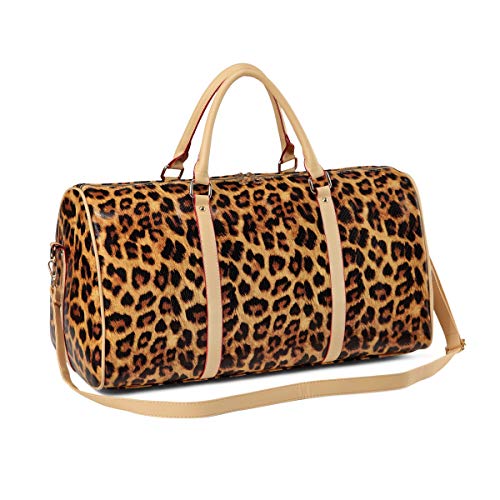 Nabegum Leopard Weekender Bag Travel Duffle Bag For Women Cheetah Ptint Tote Bag With Shoulder Strap (Leopard brown)