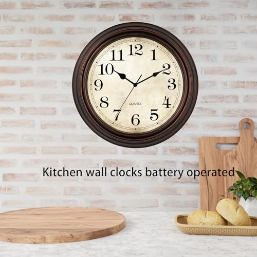 Image of Wall Clock, 12 Inch Silent Non Ticking Battery Operated Clocks, Decorative for Living Room, Bedrooms, Kitchen (Bronze)