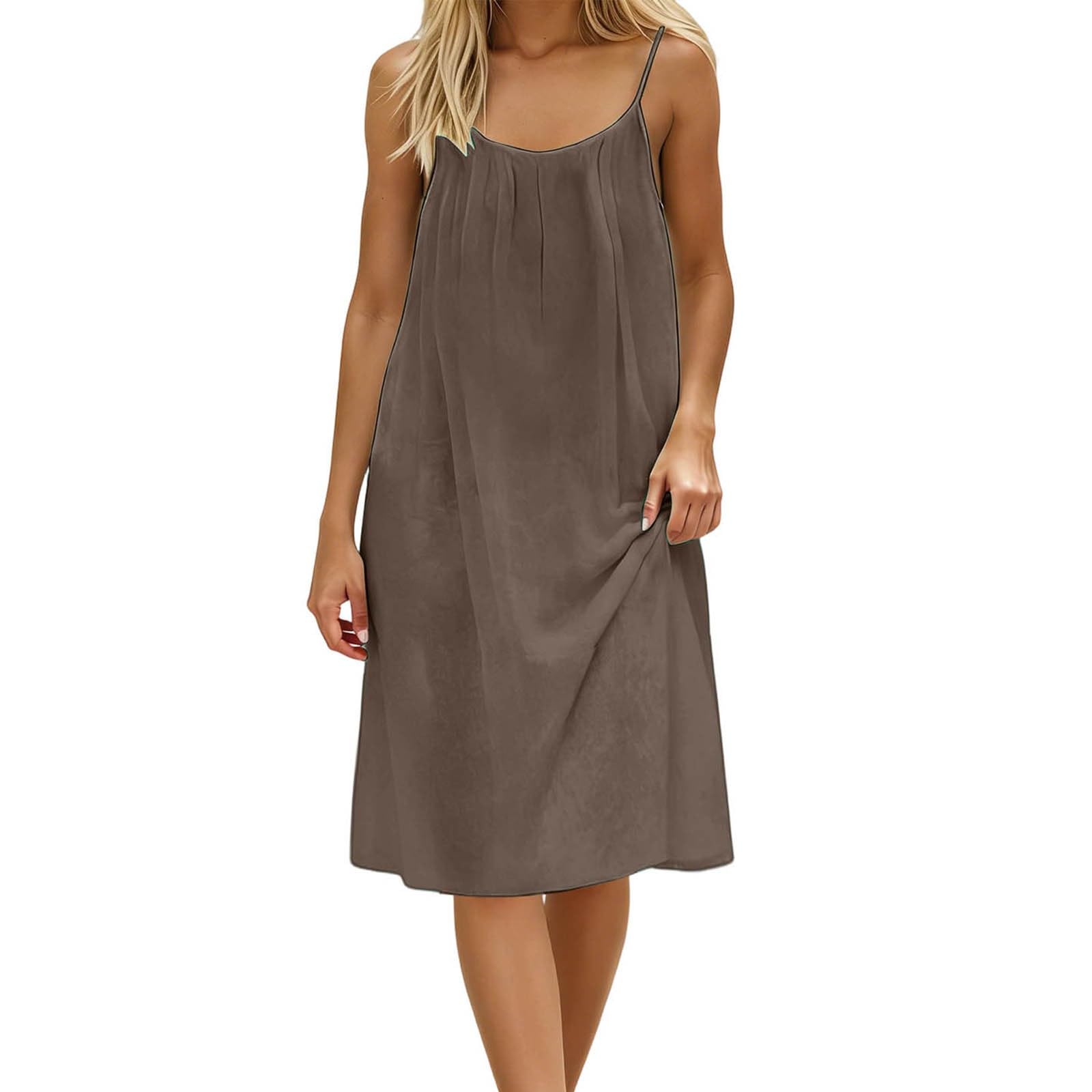 Vestidos de verano para mujer, elegantes, Midi, vestido de espalda descubierta, ligero y fresco | Vestido de playa sexy sin espalda Cami Dress Boho Vestidos para Traje de Playa Sólido Vestidos Casual