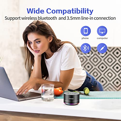 Image of LENRUE Portable Bluetooth Speakers,Wireless Speaker with Clear Sound, Long Playtime, Small Mini Metal Speaker,Christmas Birthday Gifts for Men, Women,Kids(Black)